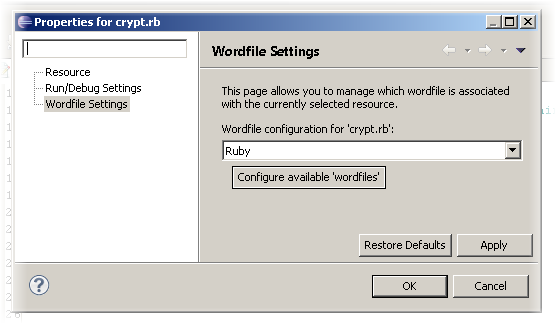 Wordfile Settings